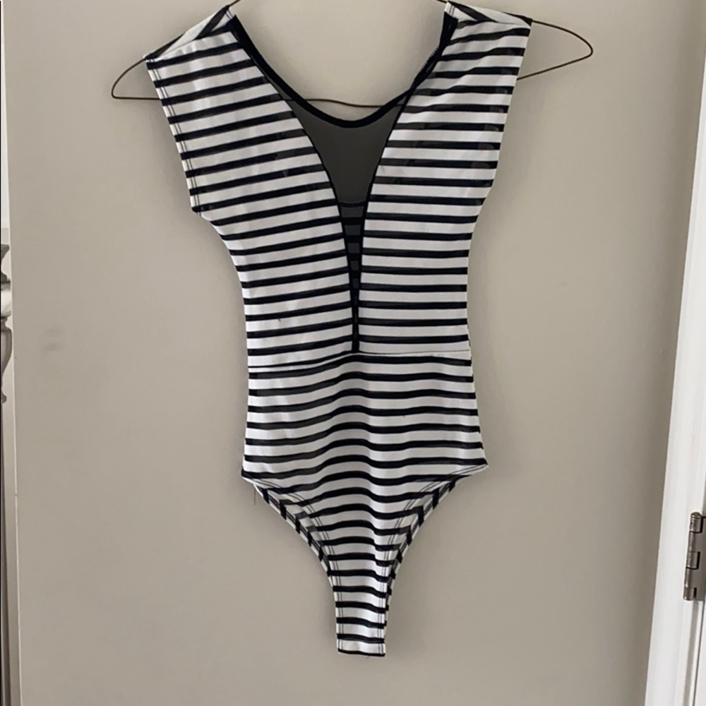 White and black mesh bodysuit